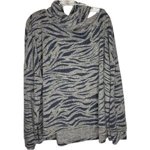 Terra & Sky Sweater Women’s 3X Blue Gray Animal Print Cut Out Mock Neck Pullover